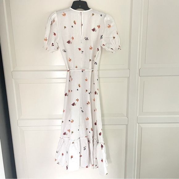 Reformation Veronika fruit print 100% linen white midi dress 26822 - Picture 4 of 12